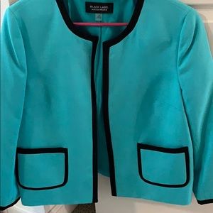 Turquoise work blazer with black trim